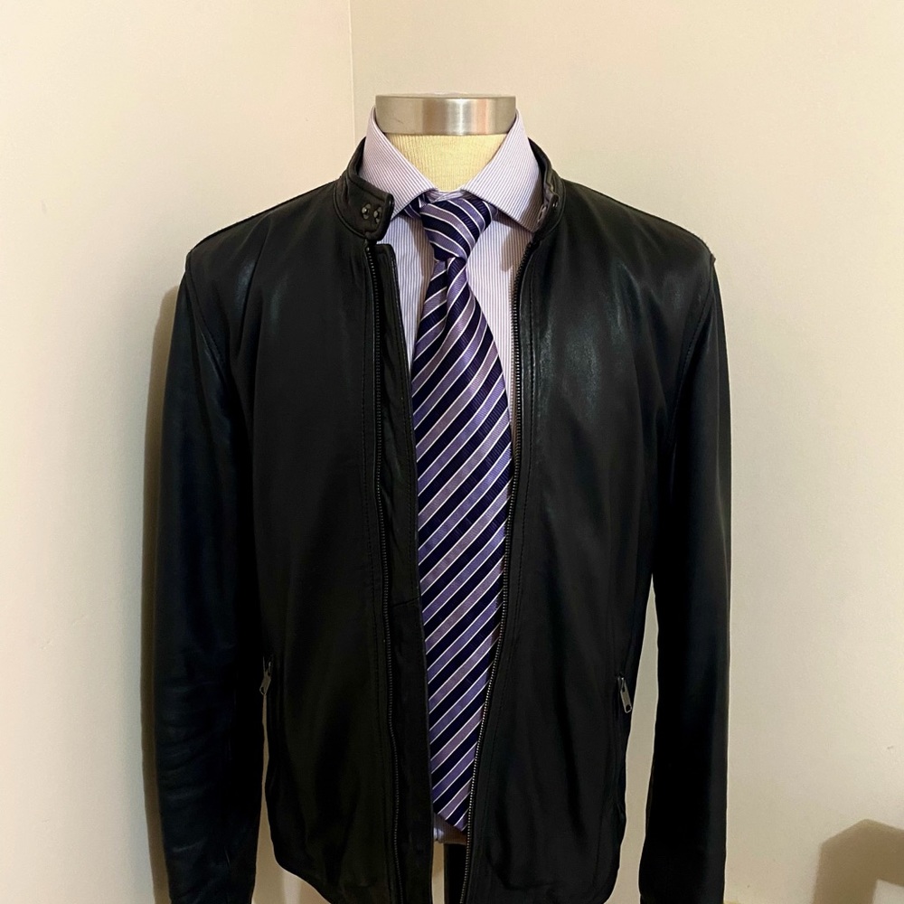 Lucky Brand Black Racer Leather Jacket Men Medium